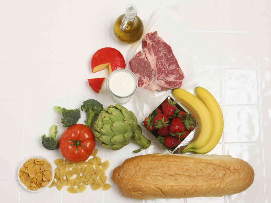 A food pyramid representing the different food groups A food pyramid representing the different food groups